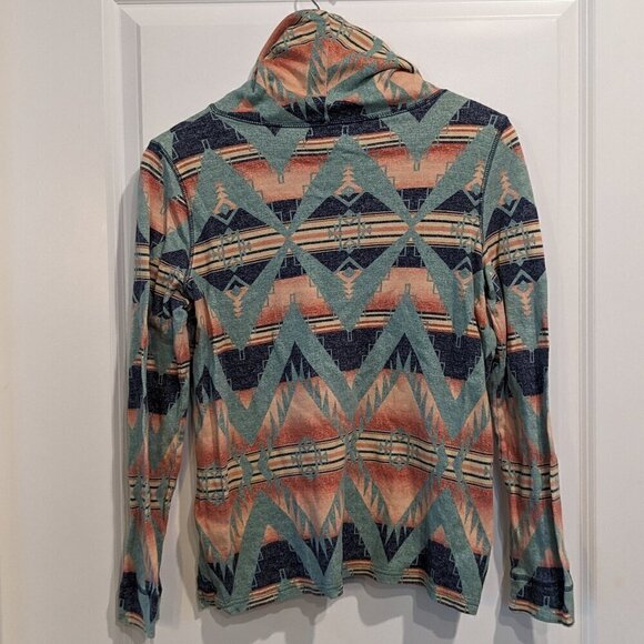 American Living Cowl Neck Aztec Top Womens Medium Lightweight Long Sleeve - Picture 8 of 16